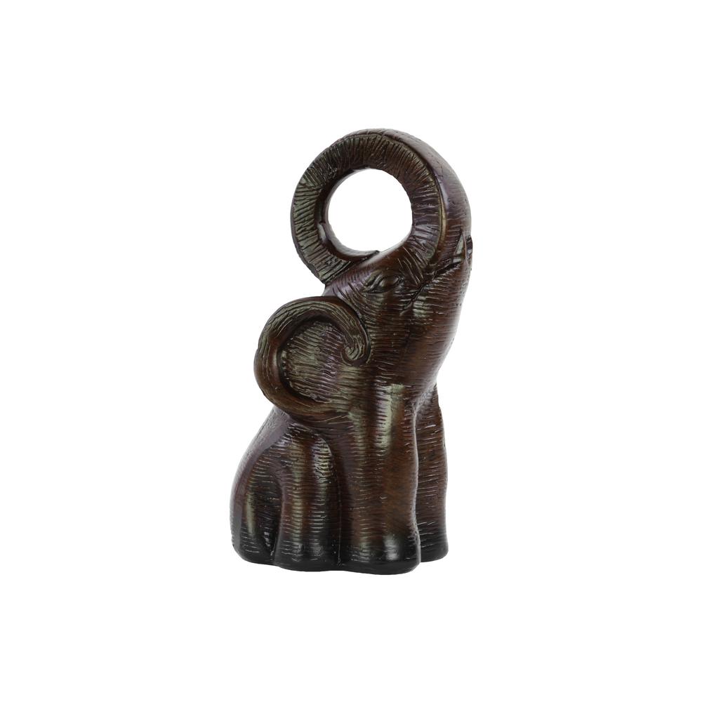 Ceramic Trumpeting Standing Elephant Figurine Glaze Finish Brown. The main picture.