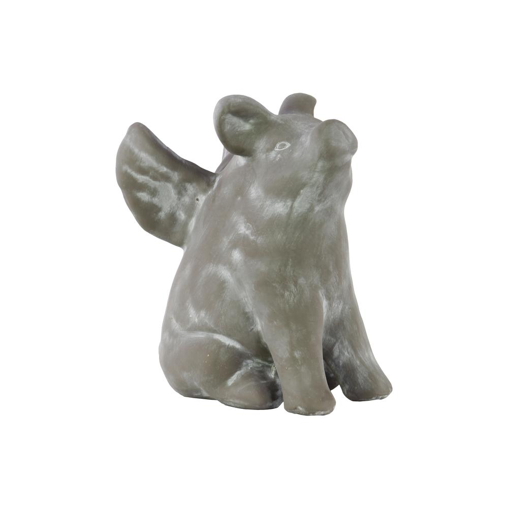 Terracotta Sitting Winged Pig Figurine Washed Finish Gray. Picture 1