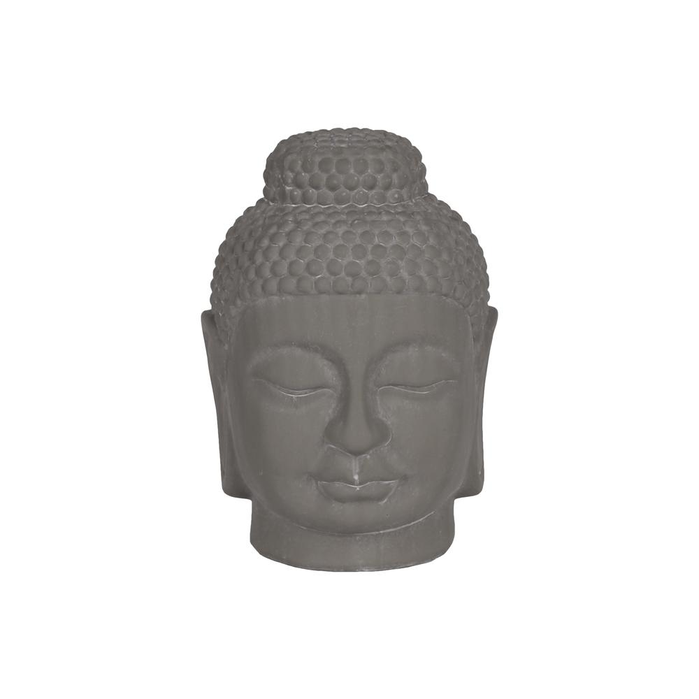 Terracotta Buddha Head with Rounded Ushnisha Washed  Finish Gray. Picture 1