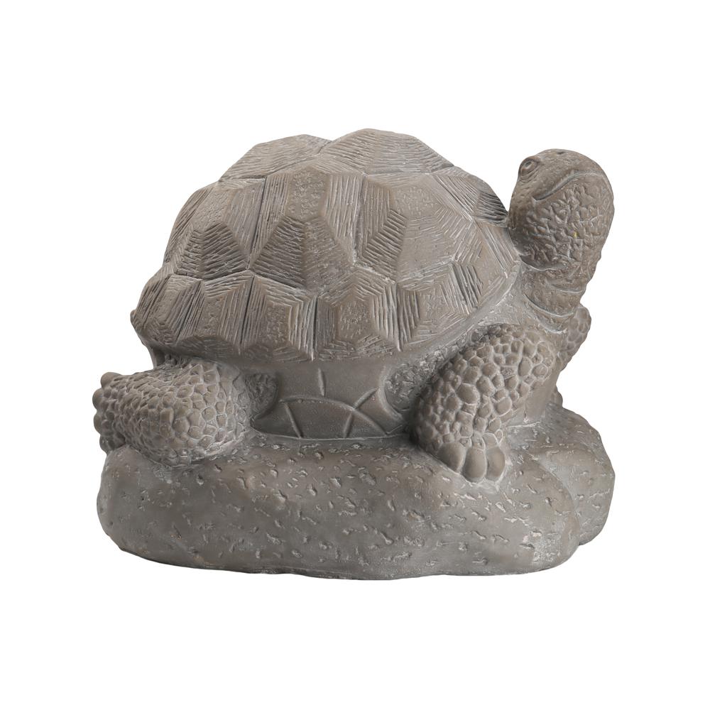 Terracotta Hollow Turtle Figurine Facing Upright on Base LG Washed Finish Dark Gray. The main picture.