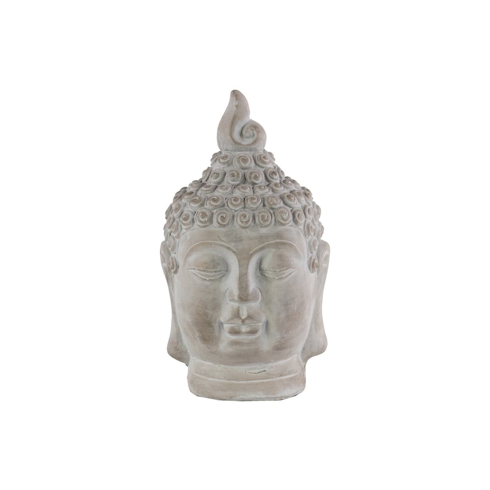 Cement Buddha Head with Pointed Ushnisha Washed Finish Gray. The main picture.