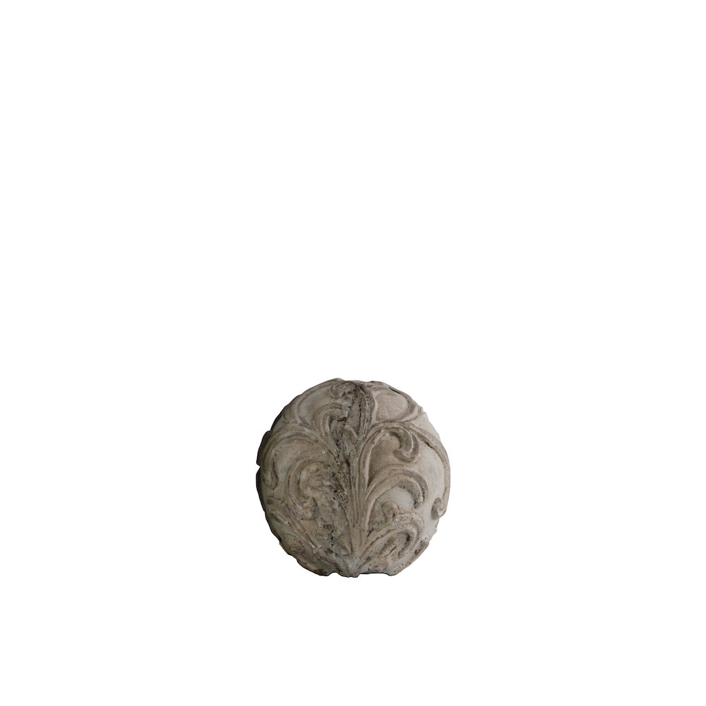 Cement Ornamental Sphere with Embossed Swirl Design SM Washed Finish Gray. Picture 1