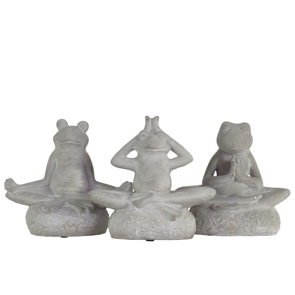 Cement Frogs Figurine in Assorted Yoga Positions on Round Base Assortment of Three Concrete Finish Gray. Picture 1