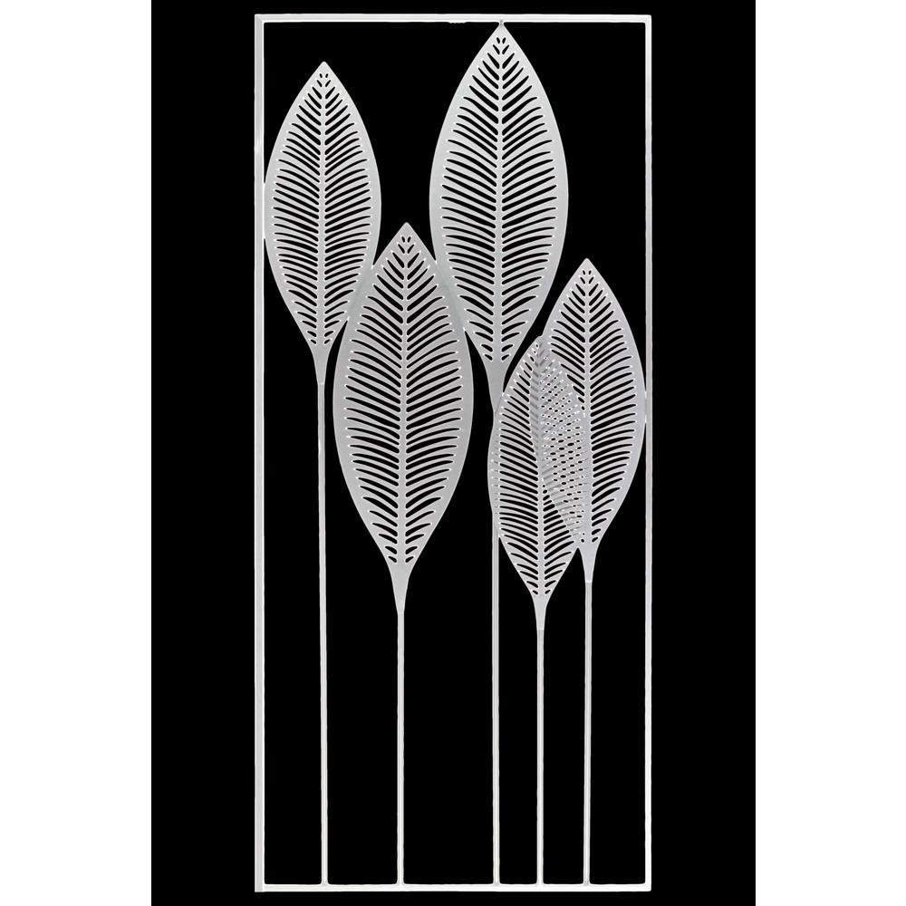 Metal Wall Art of Leaves with Frame in Portrait Orientation Metallic Finish White. The main picture.
