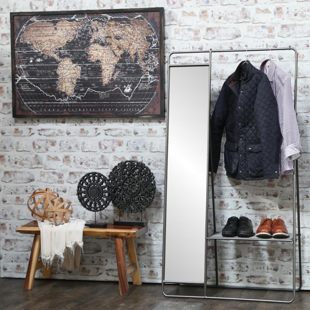 Wood Rectangle Panel Giclee Print of "World Atlas" with Frame Distressed Finish Black. The main picture.