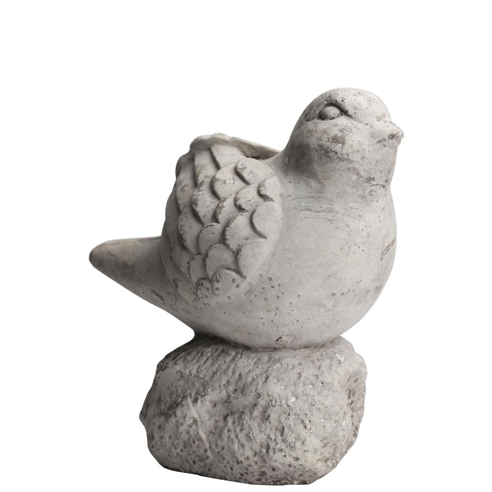 Cement Cardinal Bird Figurine on Rock Hollow Base LG Distressed Finish Gray. The main picture.