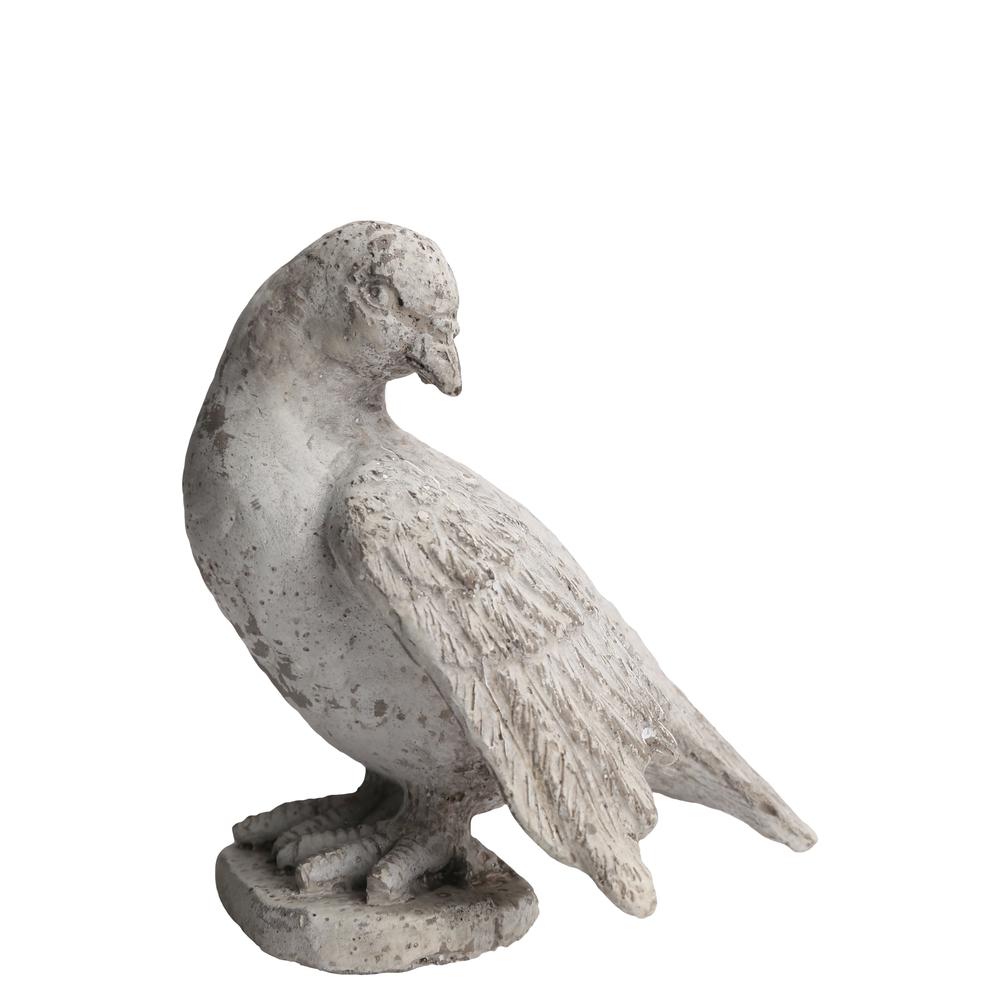 Cement Cardinal Standing Bird Figurine in Wings Spread Looking Downright Position on Flat Base Distressed Finish Gray. Picture 1
