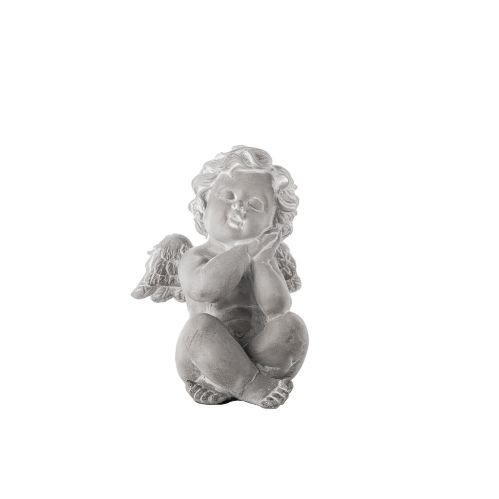Cement Sitting Cherubim in Resting Head  Position Figurine Washed Concrete Finish Gray. Picture 1