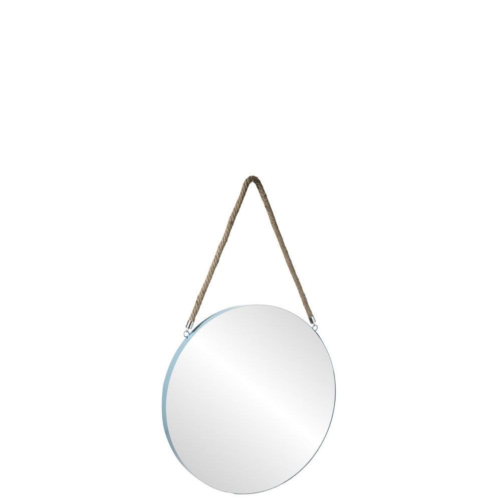 Metal Round Wall Mirror with Top Rope Hanger SM Coated Finish Blue. The main picture.