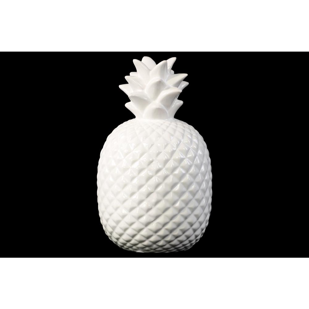 Ceramic Round Pineapple Figurine Gloss Finish White. The main picture.