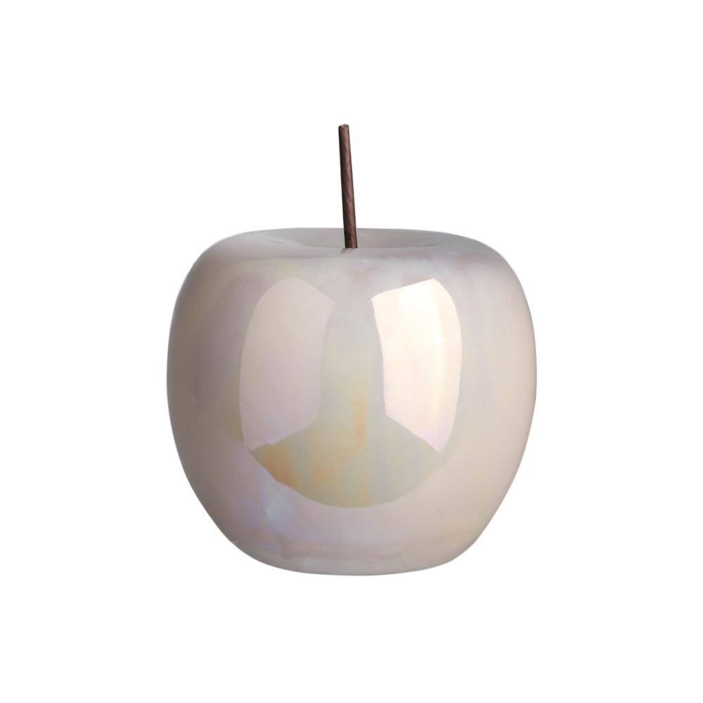 Ceramic Apple Figurine with Stem LG Polished Pearlescent Finish Off-White. The main picture.