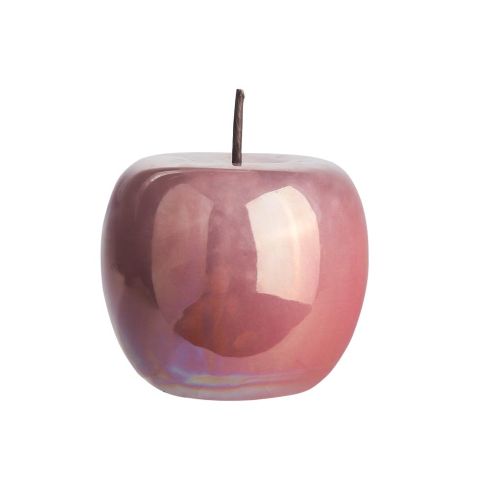 Ceramic Apple Figurine with Stem LG Polished Pearlescent Finish Pink. Picture 1