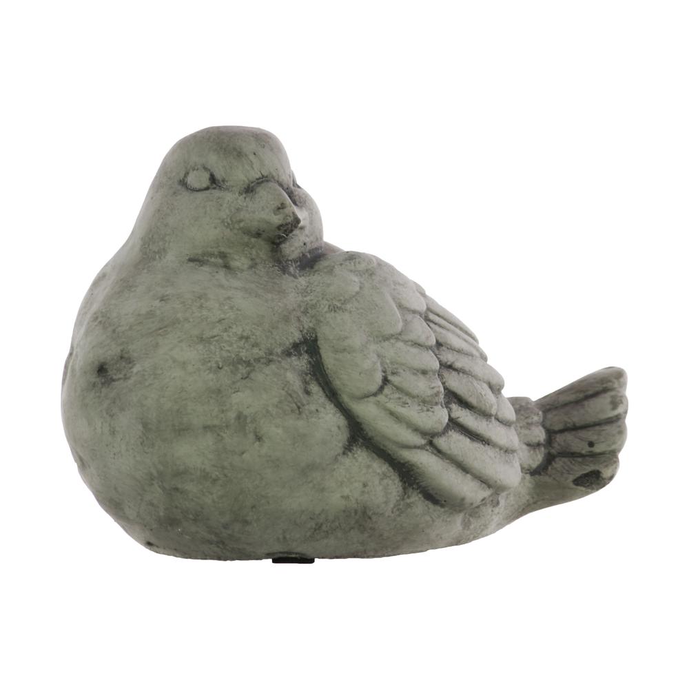 Cement Sitting Bird Figurine with Head Turned Sideward Concrete Finish Gray. Picture 1