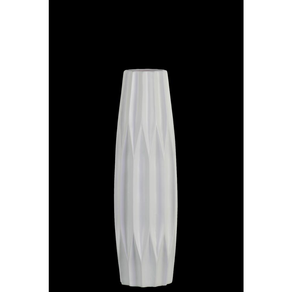 Ceramic Patterned Bellied Round Vase with Embossed Diamond Design Body and Tapered Bottom Matte Finish White, Small. The main picture.