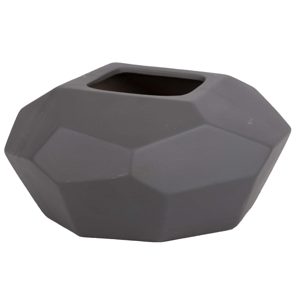 Ceramic Patterned Irregular Round Vase with Square Mouth and Tapered Bottom LG Matte Finish Charcoal Gray. The main picture.