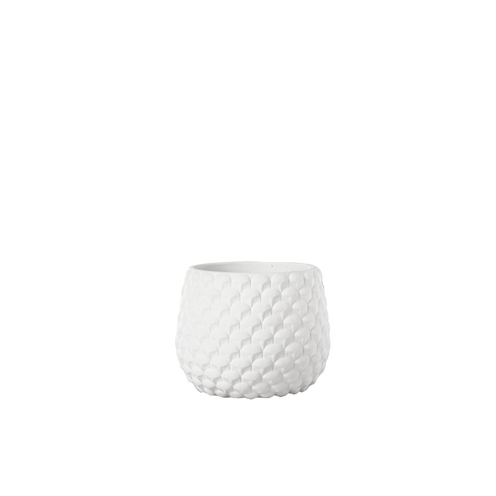 Cement Round Pot with Embossed Geometric Pattern Design Body Painted Concrete Finish White, Small. The main picture.
