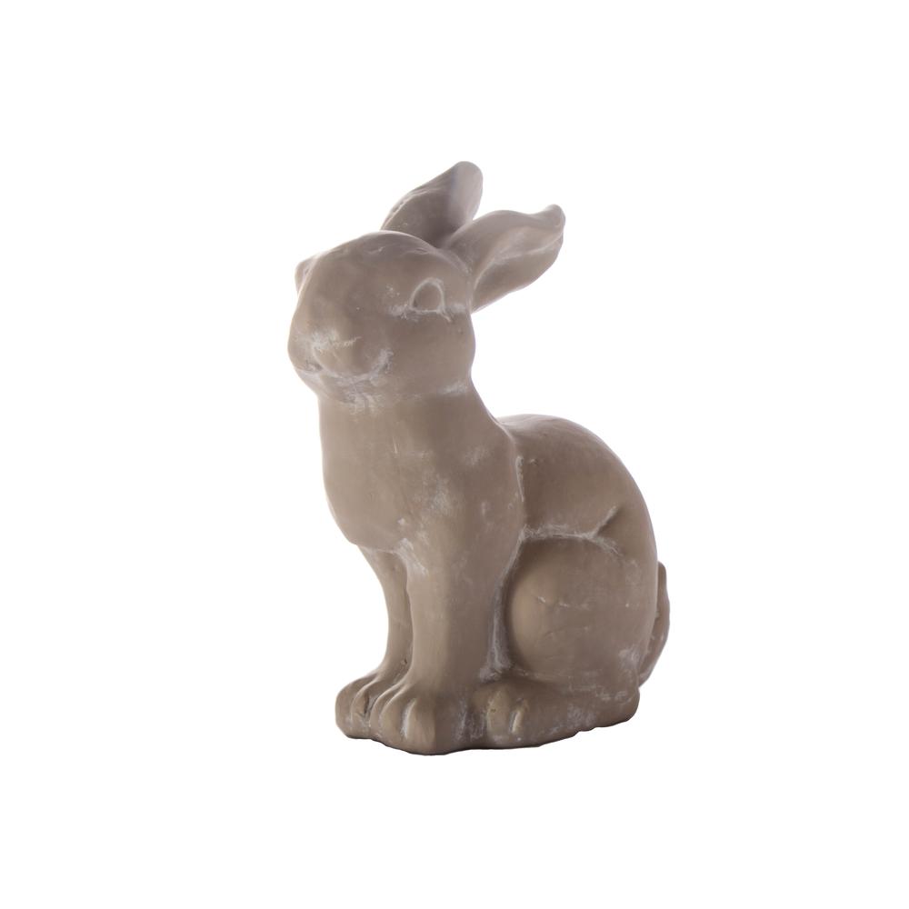 Terracotta Back Bended Sitting Rabbit Figurine Distressed Finish Gray, Large. The main picture.