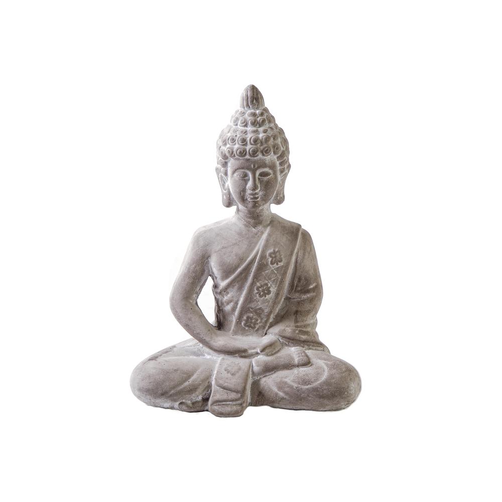 Cement Meditating Buddha Figurine in Dhyana Mudra Position with Shoulder Sash Concrete Finish Gray. The main picture.