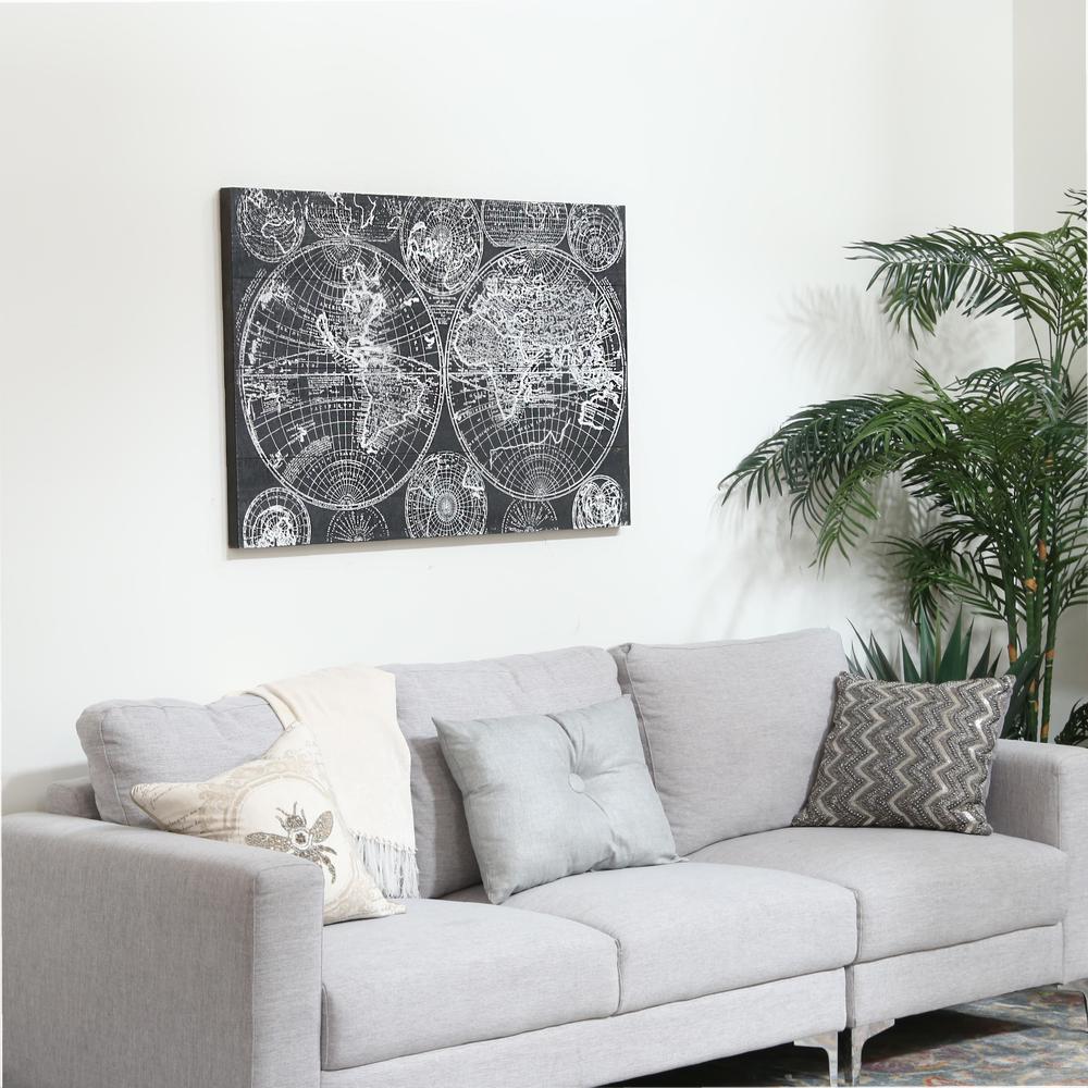 Wood Rectangle Panel Giclee Print of "World Map" with Frame Painted Finish Black. Picture 1
