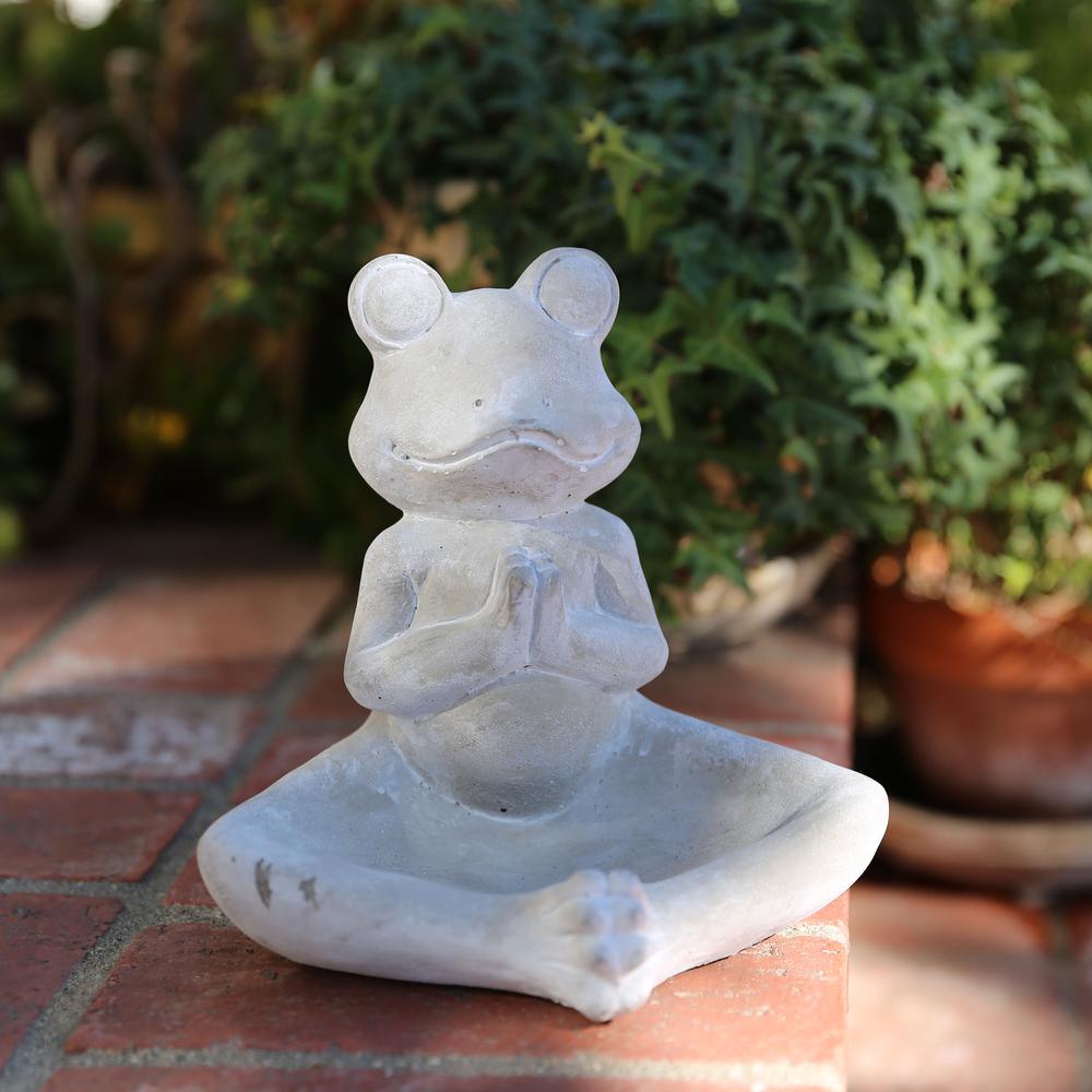 Cement Meditating Frog Figurine in Namaskara Position with Candle Holder Concrete Finish Gray. Picture 1