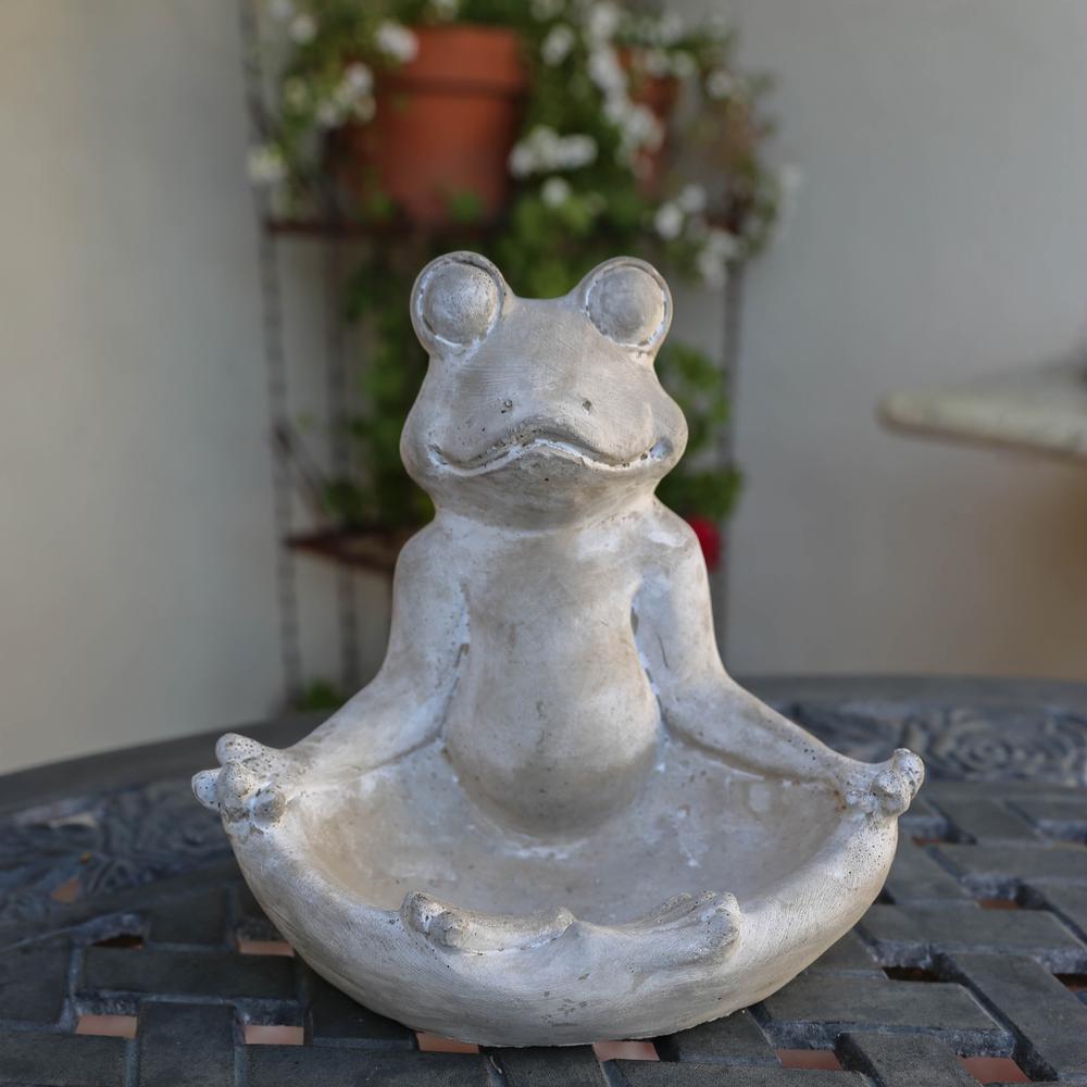 Cement Meditating Frog Figurine in Gyan Position with Candle Holder Concrete Finish Gray. Picture 1
