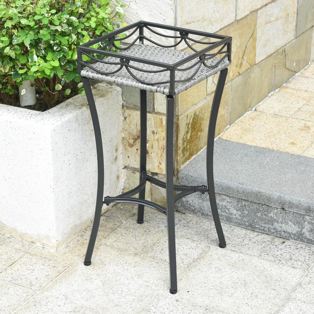 Valencia Resin Wicker/ Steel Square Plant Stand, Grey. Picture 1