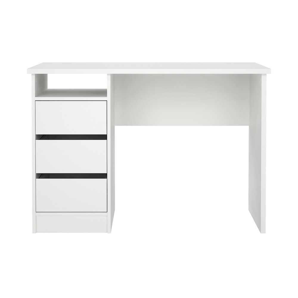 Wes Home Office Writing Desk with 3 Drawers and Open Shelf, White. Picture 1