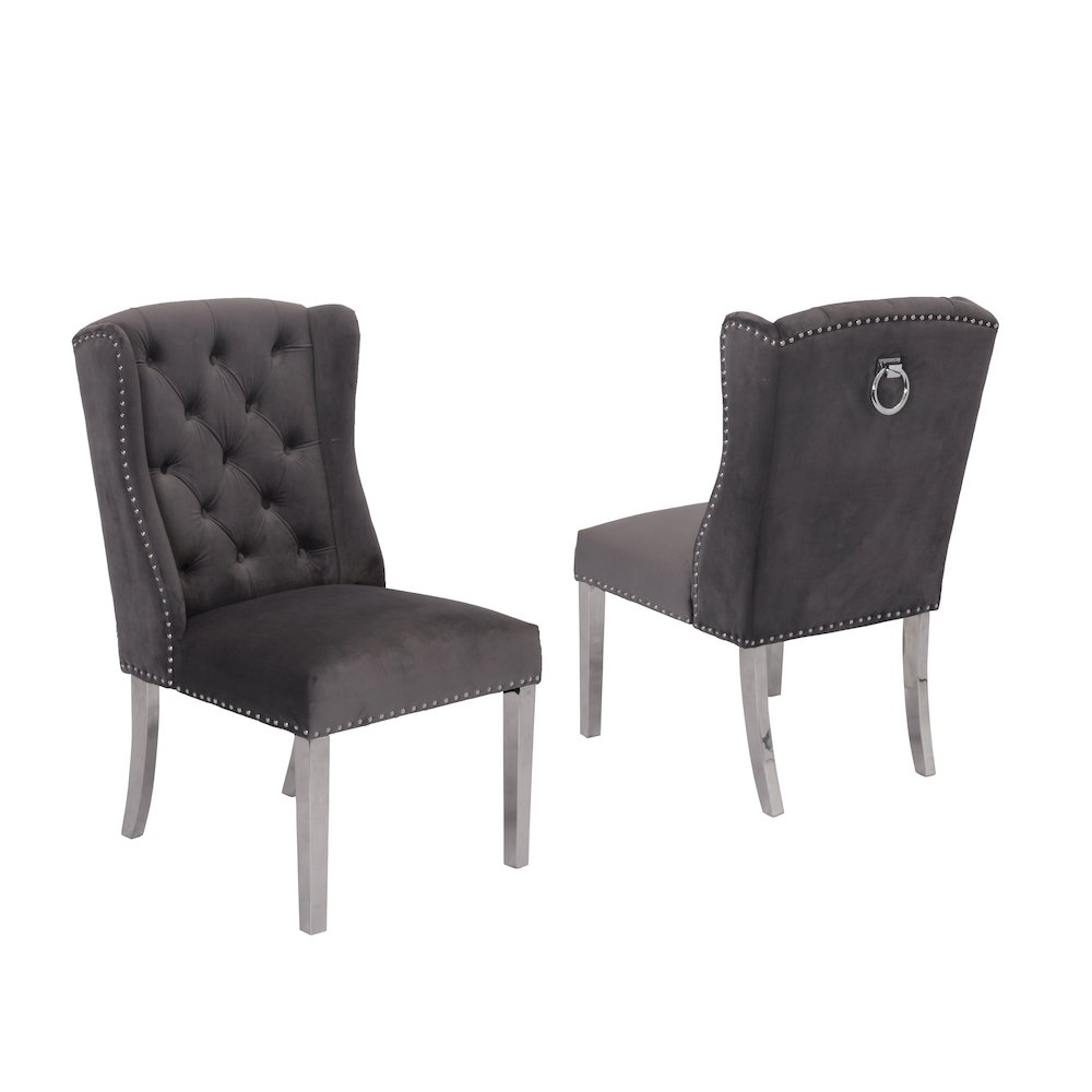 Tufted Velvet Upholstered Side Chairs, 4 Colors to Choose (Set of 2) - Dark grey 604. Picture 2