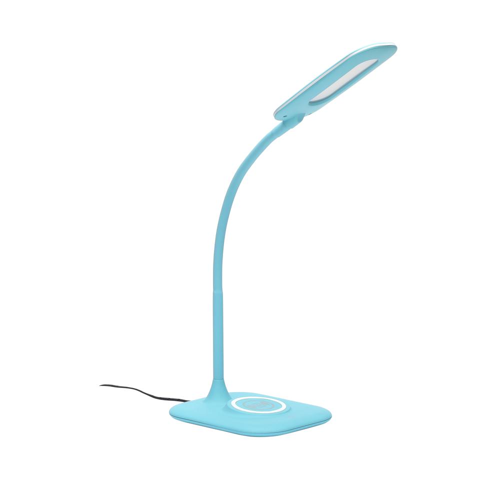 LED Desk Lamp with Integrated Wireless Charging Station, Teal. Picture 1