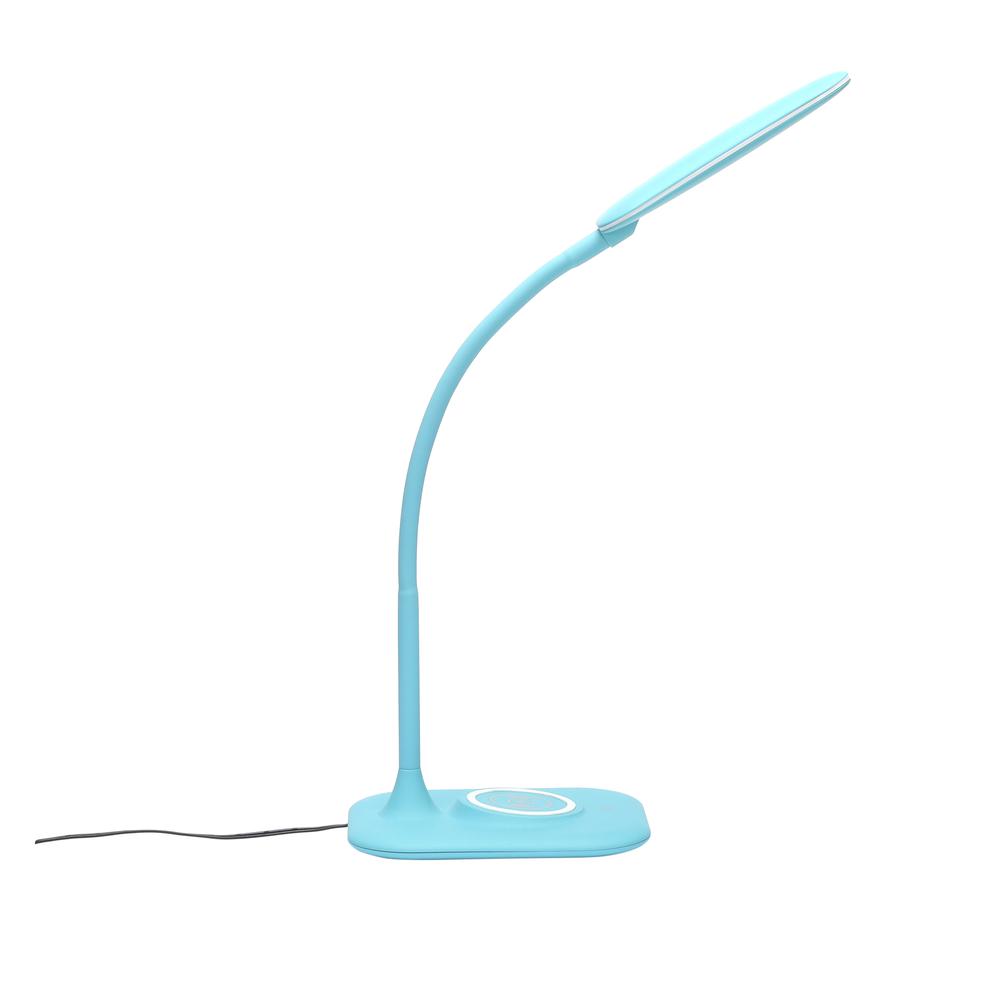 LED Desk Lamp with Integrated Wireless Charging Station, Teal. Picture 4