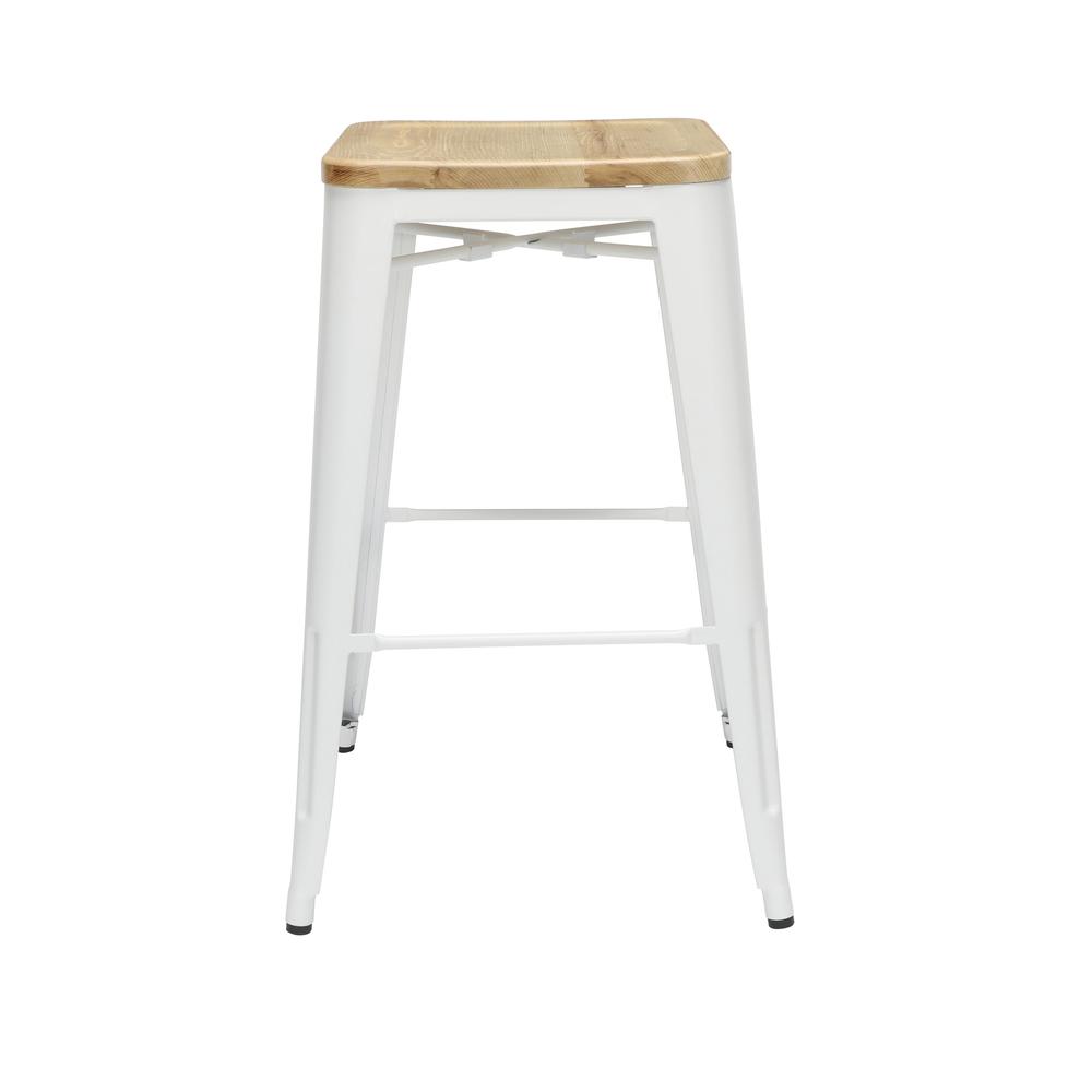 The OFM 161 Collection Industrial Modern 30" Backless Metal Bar Stools with Solid Ash Wood Seats, 4 Pack, require no assembly, are stackable, and provide a roomy 15 square inches of seating surface. P. Picture 3