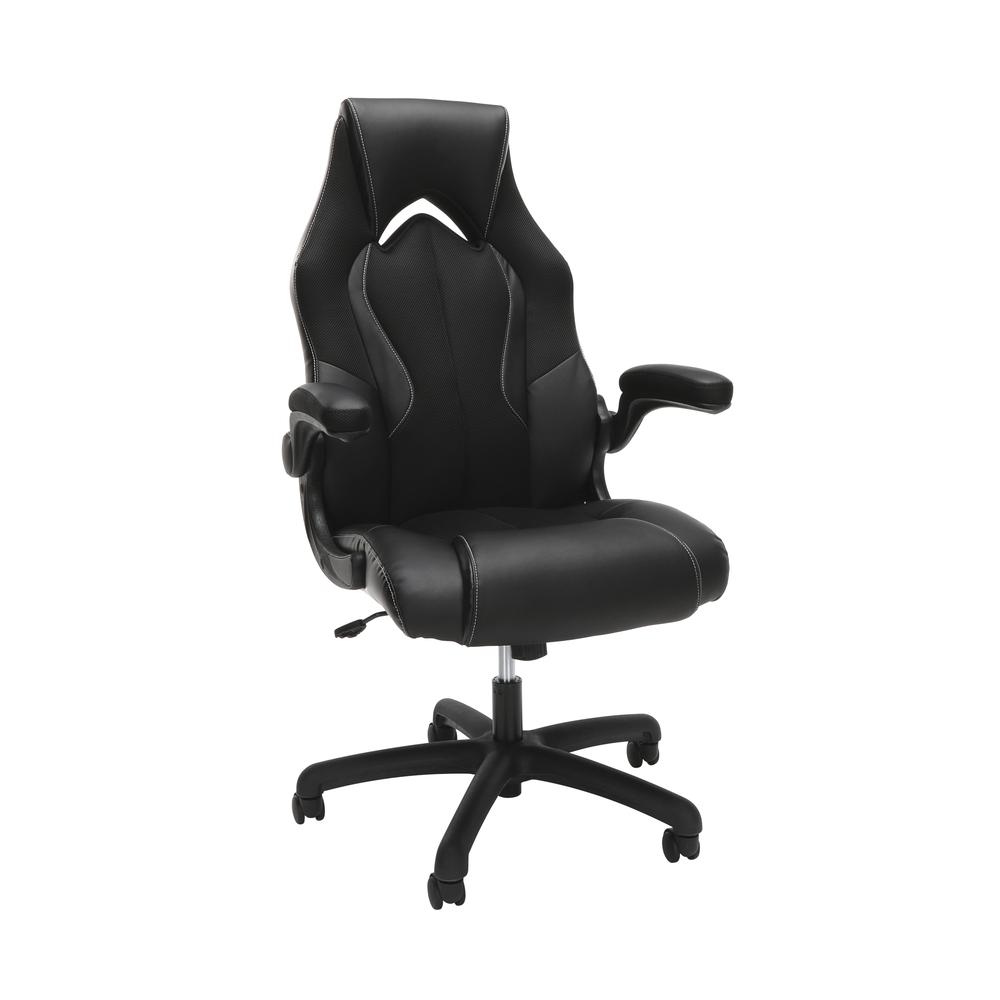 High-Back Racing Style Bonded Leather Gaming Chair, in Black. Picture 1