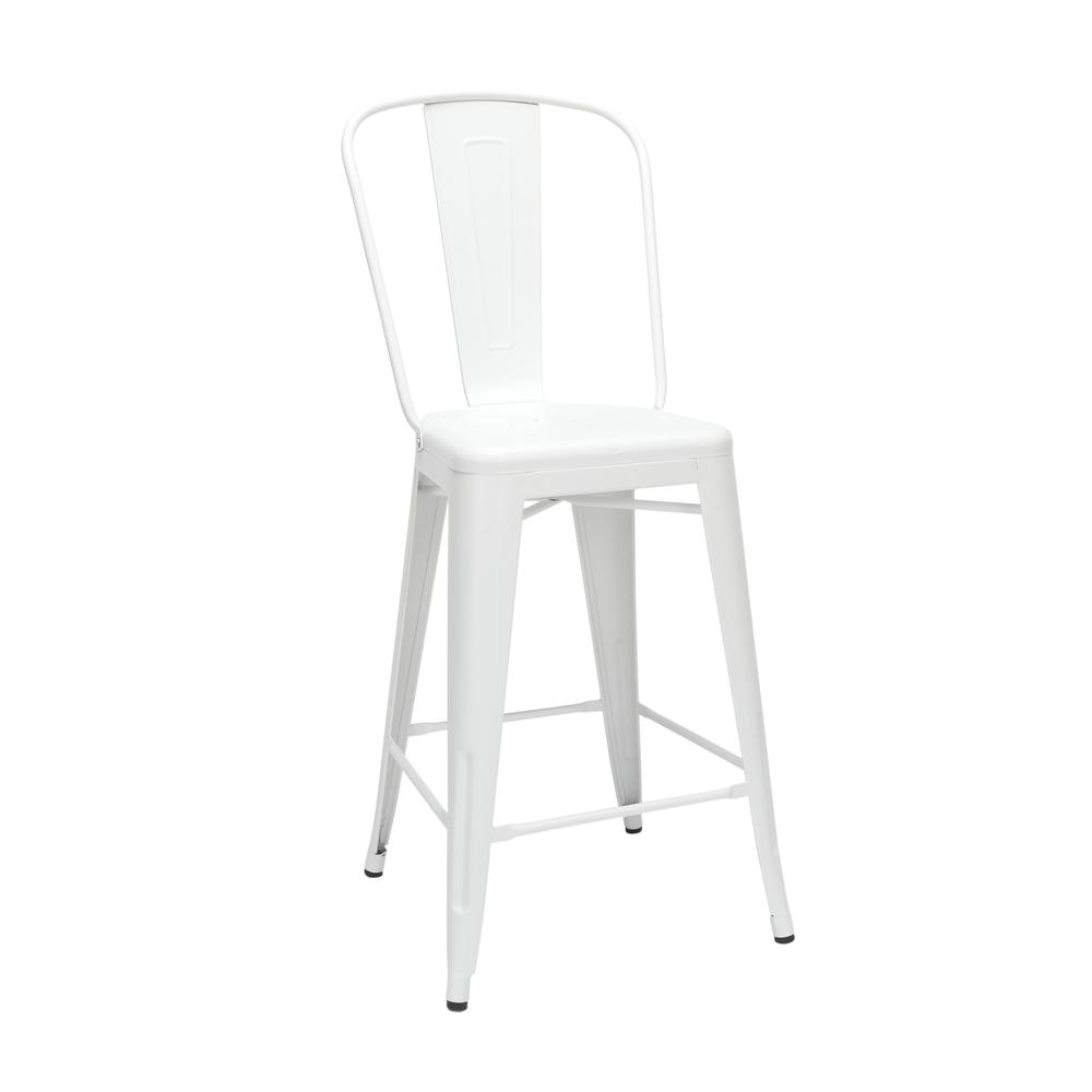 The OFM 161 Collection Industrial Modern 26" High Back Metal Bar Stools, 4 Pack, provide a sophisticated counter height seating solution for cafe tables and bars, suitable for indoor/outdoor settings.. The main picture.