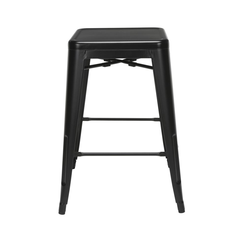 The OFM 161 Collection Industrial Modern 26" Backless Metal Bar Stools, 4 Pack, require no assembly, are stackable, and provide a roomy 15 square inches of seating surface. These counter height stools. Picture 3