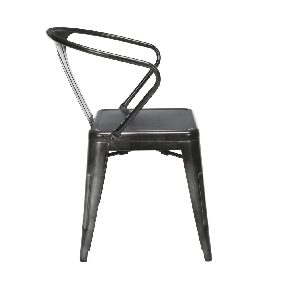 OFM 161 Collection Industrial Modern 18" Mid Back Metal Dining Chairs with Arms, 4 Pack, are manufactured with galvanized steel for indoor and outdoor use. These stacking metal chairs come fully assem. Picture 4