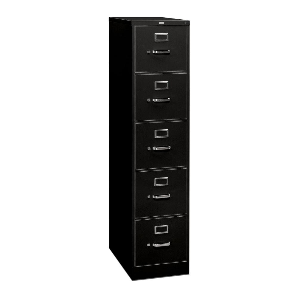 HON 5-Drawer Filing Cabinet - 310 Series Full-Suspension Letter File Cabinet, 26-1/2d, Black (H315). Picture 1