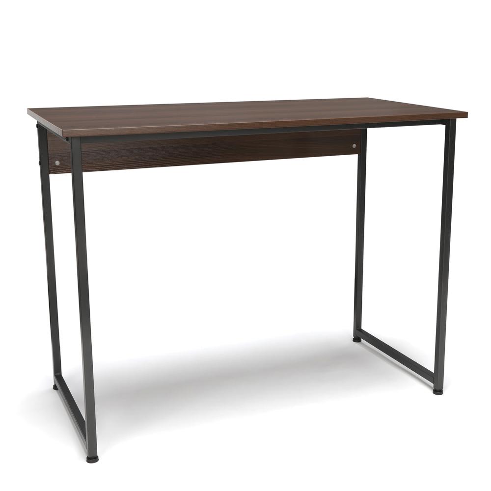 Office/Computer Desk and Workstation with Metal Legs, Walnut with Gray Frame. Picture 1