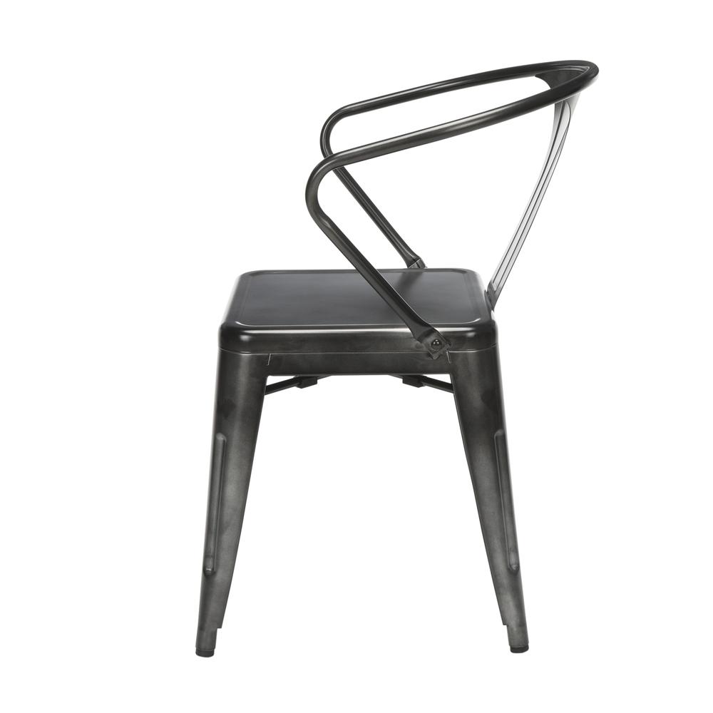 OFM 161 Collection Industrial Modern 18" Mid Back Metal Dining Chairs with Arms, 4 Pack, are manufactured with galvanized steel for indoor and outdoor use. These stacking metal chairs come fully assem. Picture 5