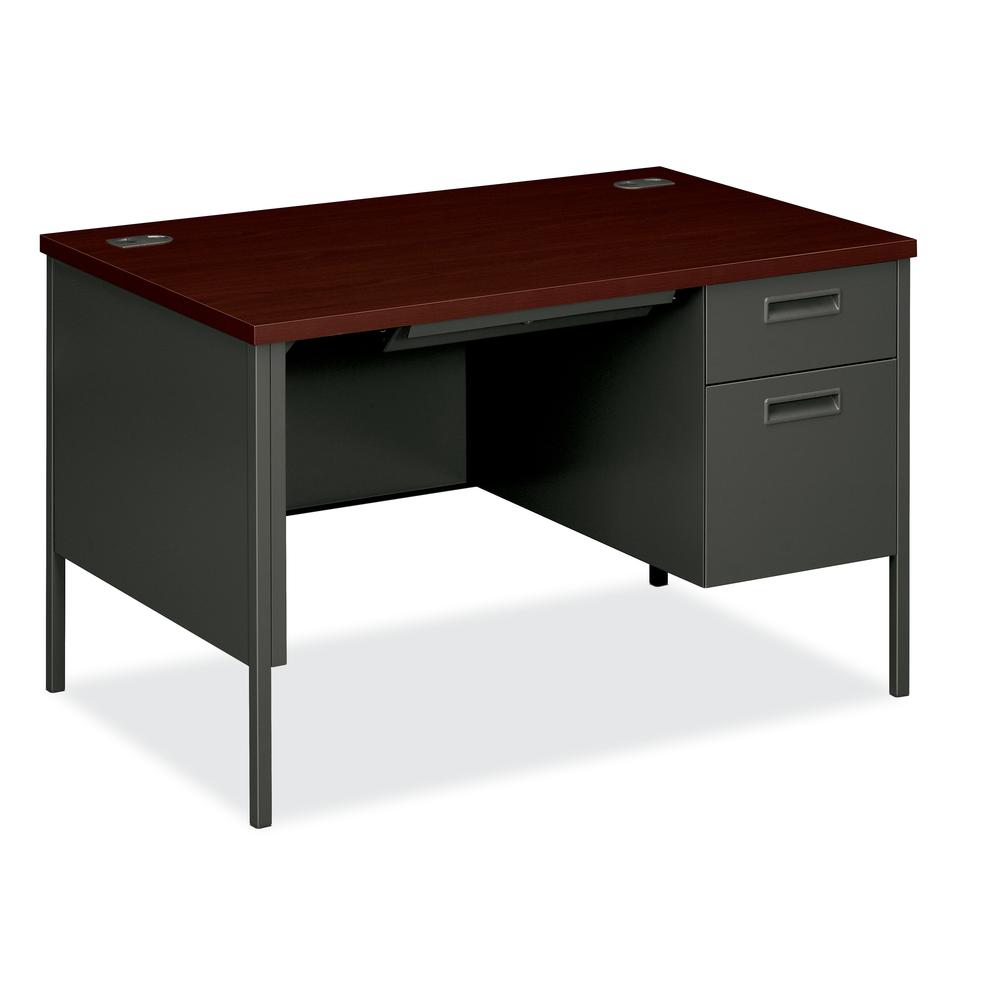 HON 48" Metro Series Classic Compact Right Pedestal Desk, in Mahogany/Charcoal (HP3251R). Picture 1