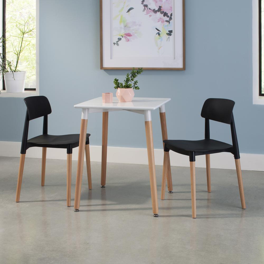 OFM 161 Collection Mid Century 4 Pack Modern 18" Plastic Molded Dining Chairs, Solid Natural Wood Legs, in Black (161-P18C-BLK-4). Picture 9
