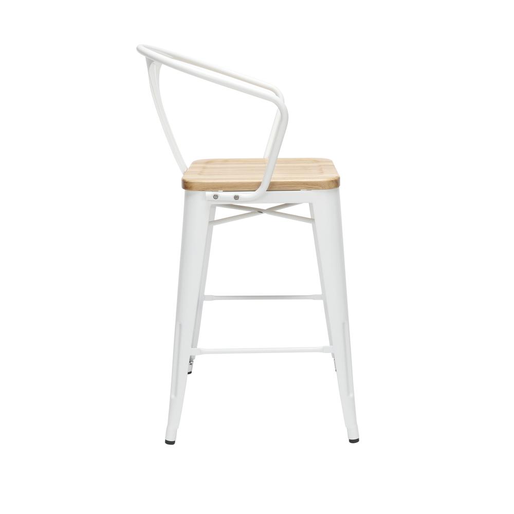 The OFM 161 Collection Industrial Modern 26" Mid Back Metal Stools with Arms and Solid Ash Wood Seats, 4 Pack, bring the industrial vibe of a galvanized steel frame with the cozy comfort of arms and c. Picture 4