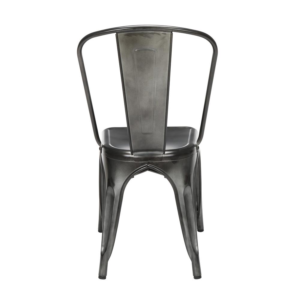 OFM 161 Collection Industrial Modern 18" High Back Metal Dining Chairs, 4 Pack, are manufactured with galvanized steel for indoor and outdoor use. These stacking metal chairs come fully assembled and. Picture 3