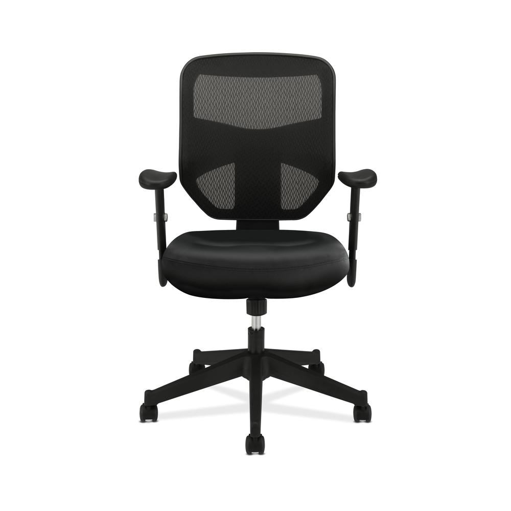 HON Prominent Leather Task Chair - High Back Mesh Work Chair with Adjustable Arms, Black (HVL531). Picture 2