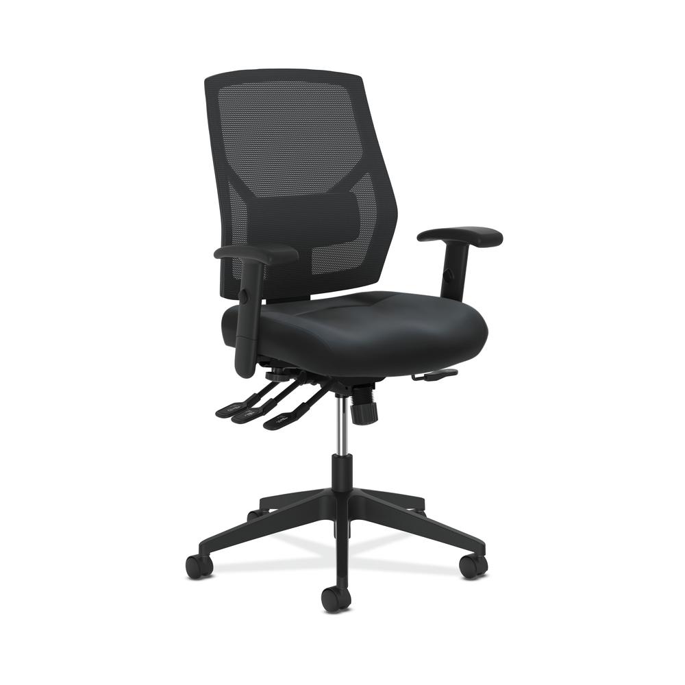 Crio High-Back Task Chair | Mesh Back | Adjustable Arms | Asynchronous Control | Adjustable Lumbar | Black Leather. Picture 1