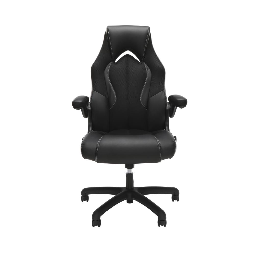 High-Back Racing Style Bonded Leather Gaming Chair, in Black. Picture 2