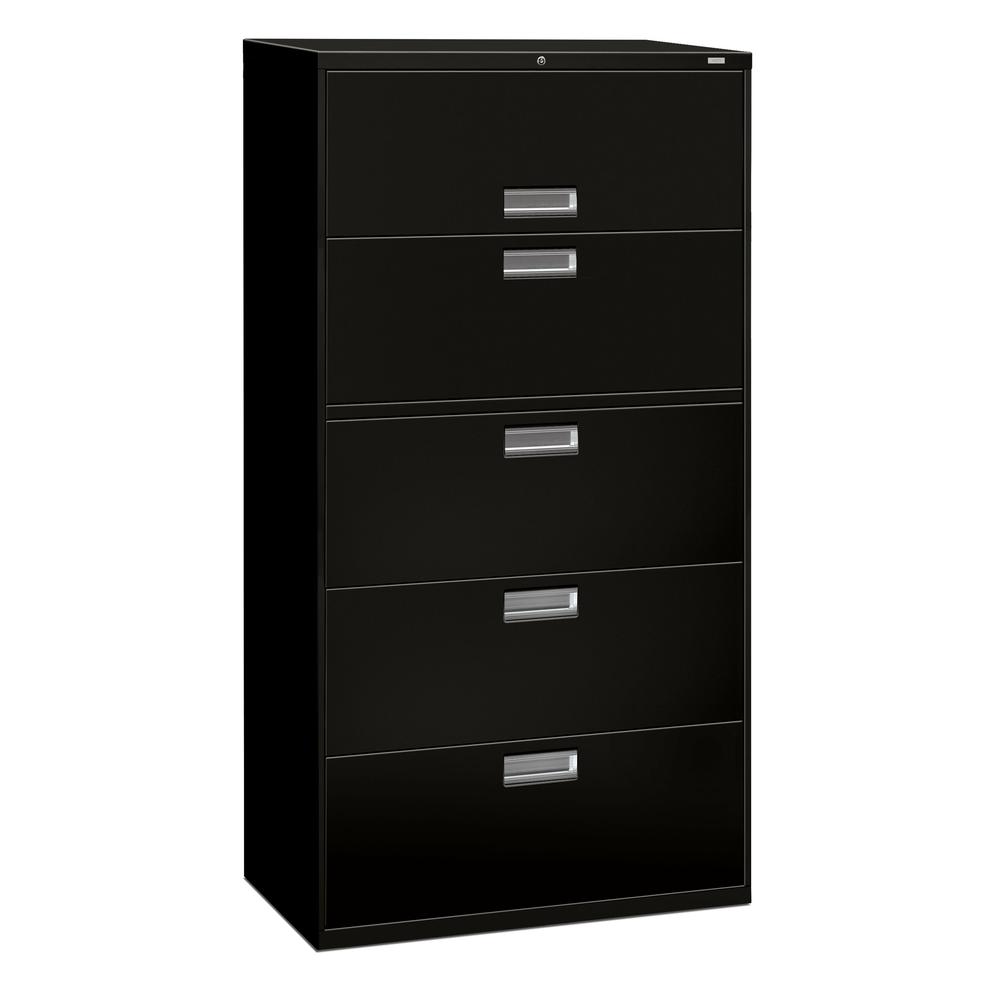 HON Brigade 600 Series Lateral File Cabinet 36" W, 5 Drawers,  Black (H685). Picture 1