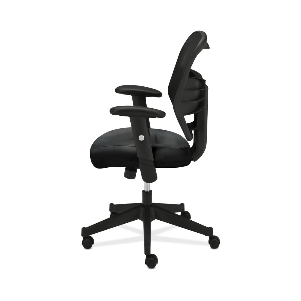 HON Prominent Leather Task Chair - High Back Mesh Work Chair with Adjustable Arms, Black (HVL531). Picture 5