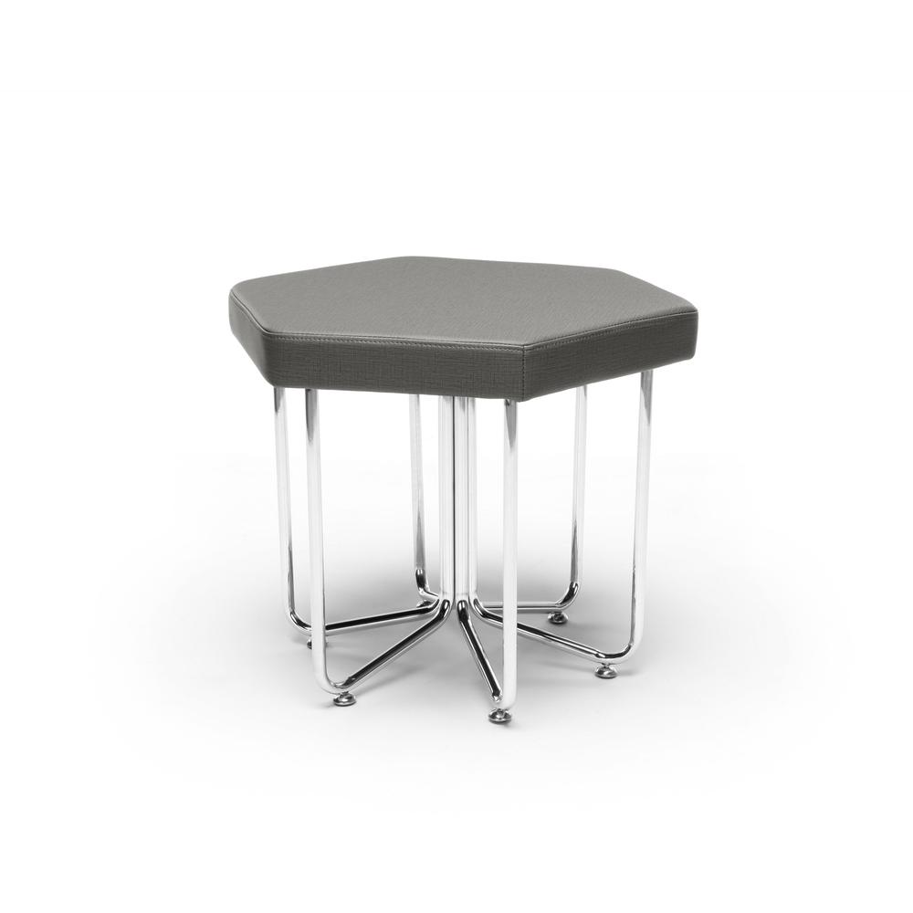 OFM Hex Series Model 66 Vinyl Hexagon Stool, Slate with Chrome Frame. Picture 1