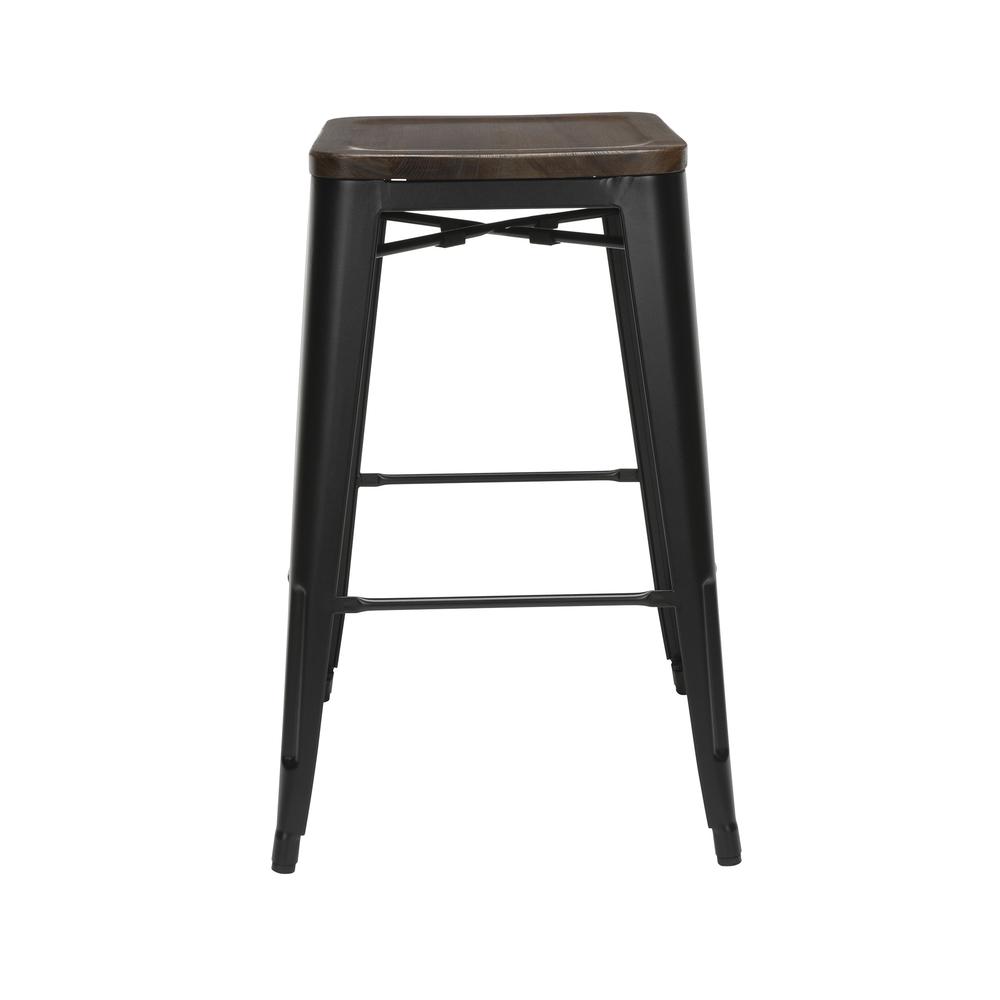 The OFM 161 Collection Industrial Modern 30" Backless Metal Bar Stools with Solid Ash Wood Seats, 4 Pack, require no assembly, are stackable, and provide a roomy 15 square inches of seating surface. P. Picture 2