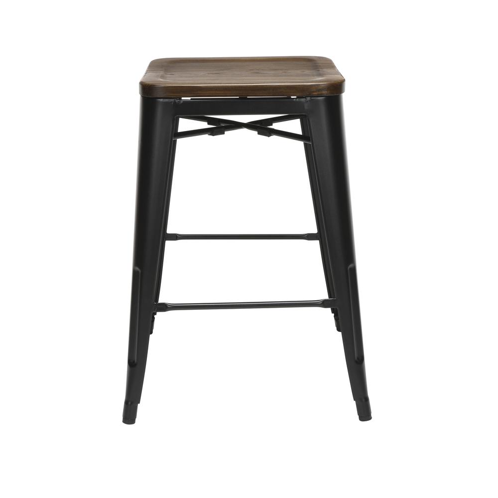 The OFM 161 Collection Industrial Modern 26" Backless Metal Bar Stools with Solid Ash Wood Seats, 4 Pack, require no assembly, are stackable, and provide a roomy 15 square inches of seating surface. P. Picture 5